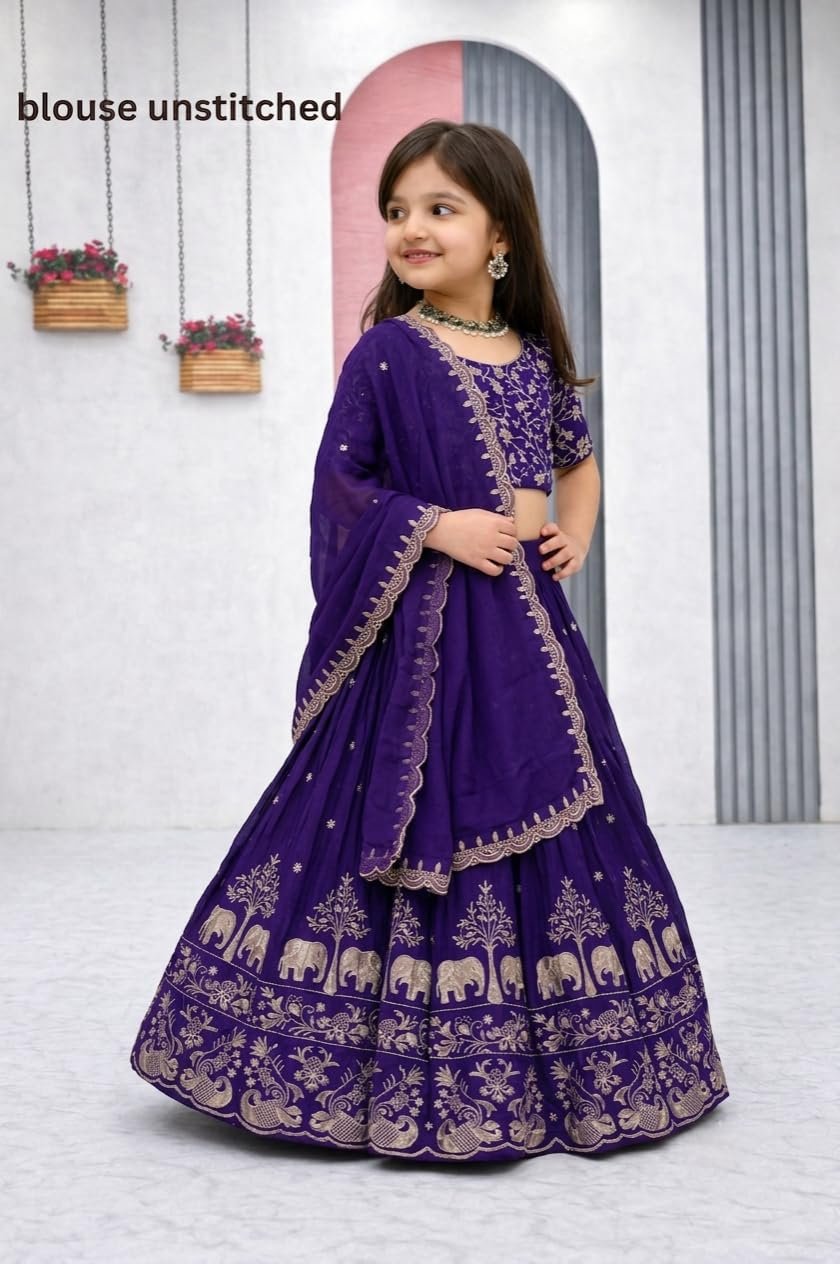 Kids Chiffon Lehenga Choli, Ethnic for Girls (BLUE, 7-8 Y) - Image 2
