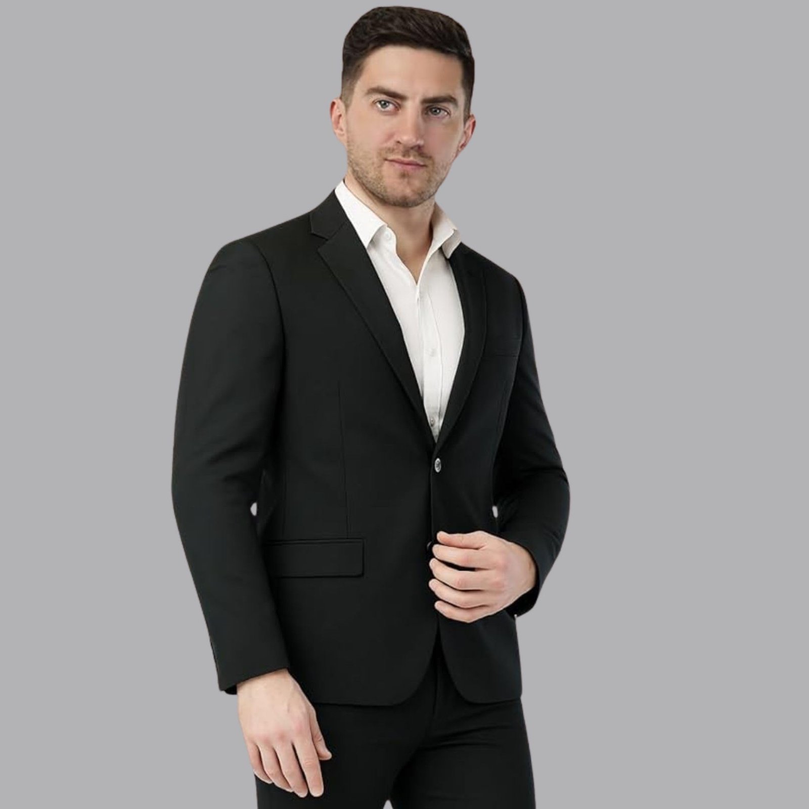 Men's Stylish Slim Fit Blazer Jacket for Wedding Party Corporate Meetings Office & Formal Events (Black-44) - Image 2
