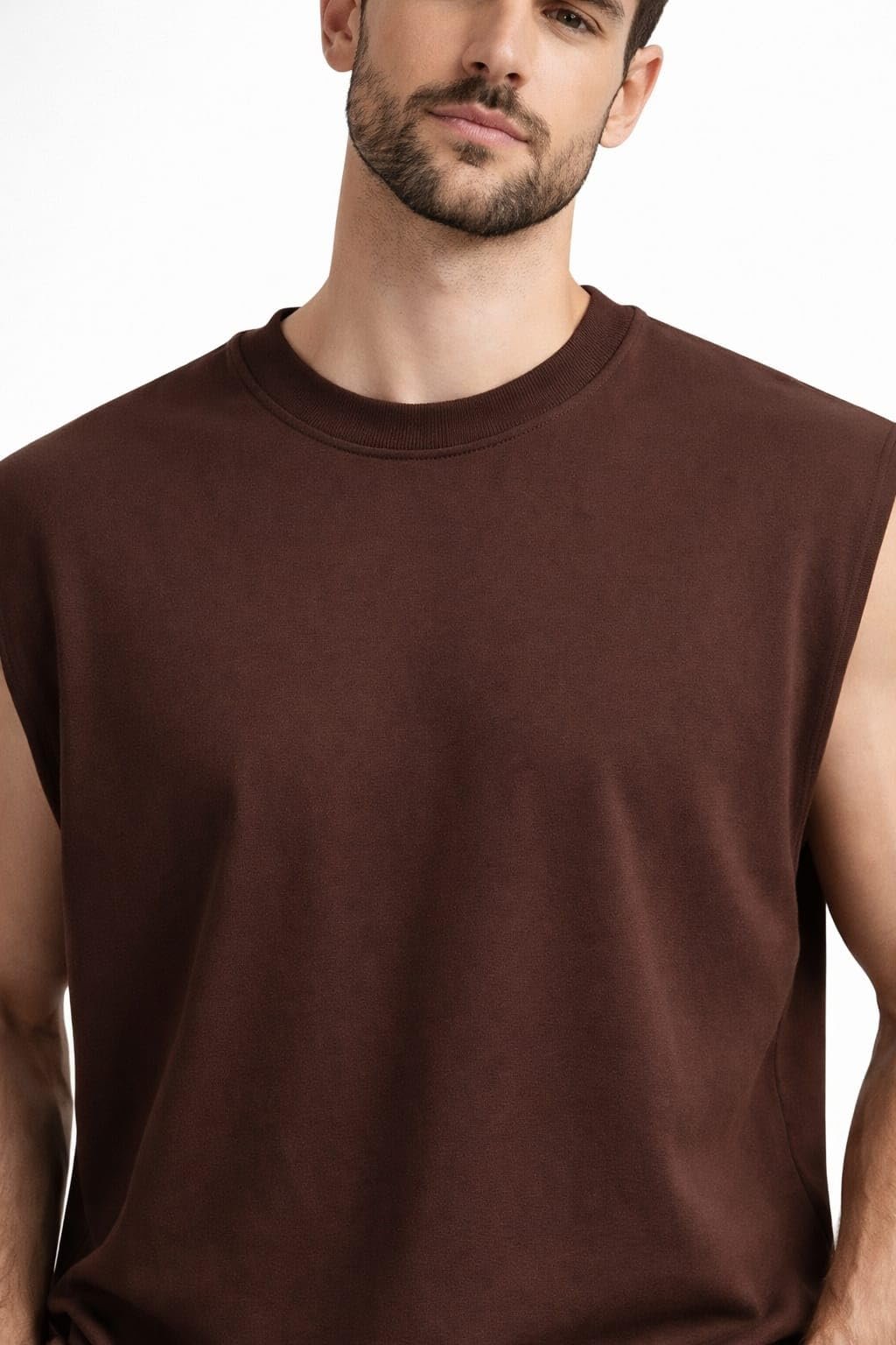 Zym Men's Terry Cotton Sleeveless Vest Tank Top Brown - Image 4