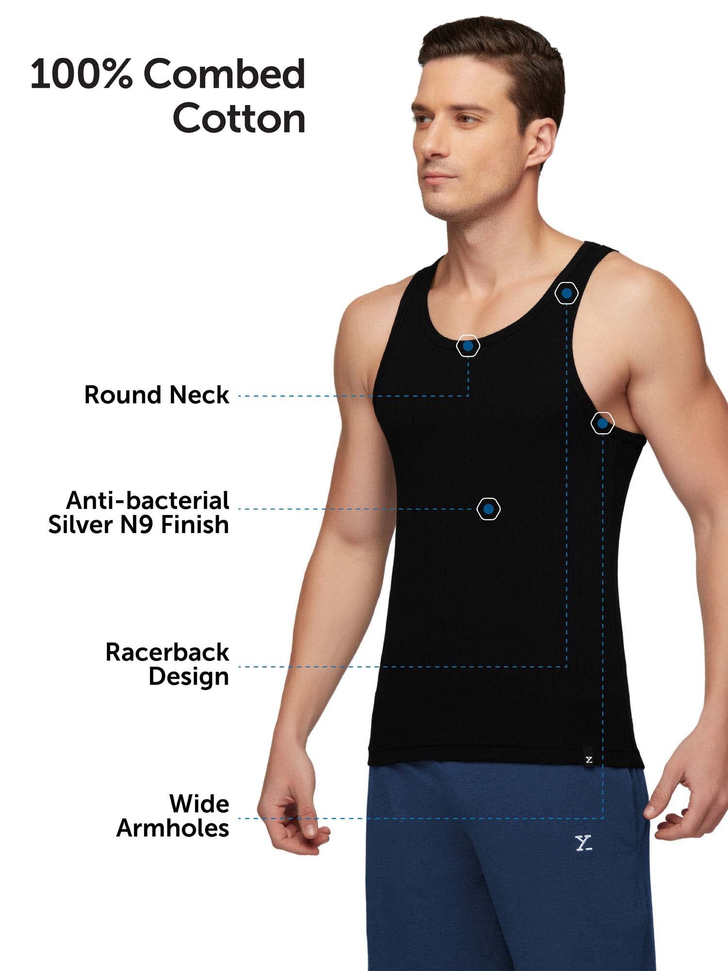 Men's Super Combed Cotton Round Neck Ribbed Vest - High Moisture Absorbing Innerwear for Men with Anti-Microbial Silver Finish - Image 5