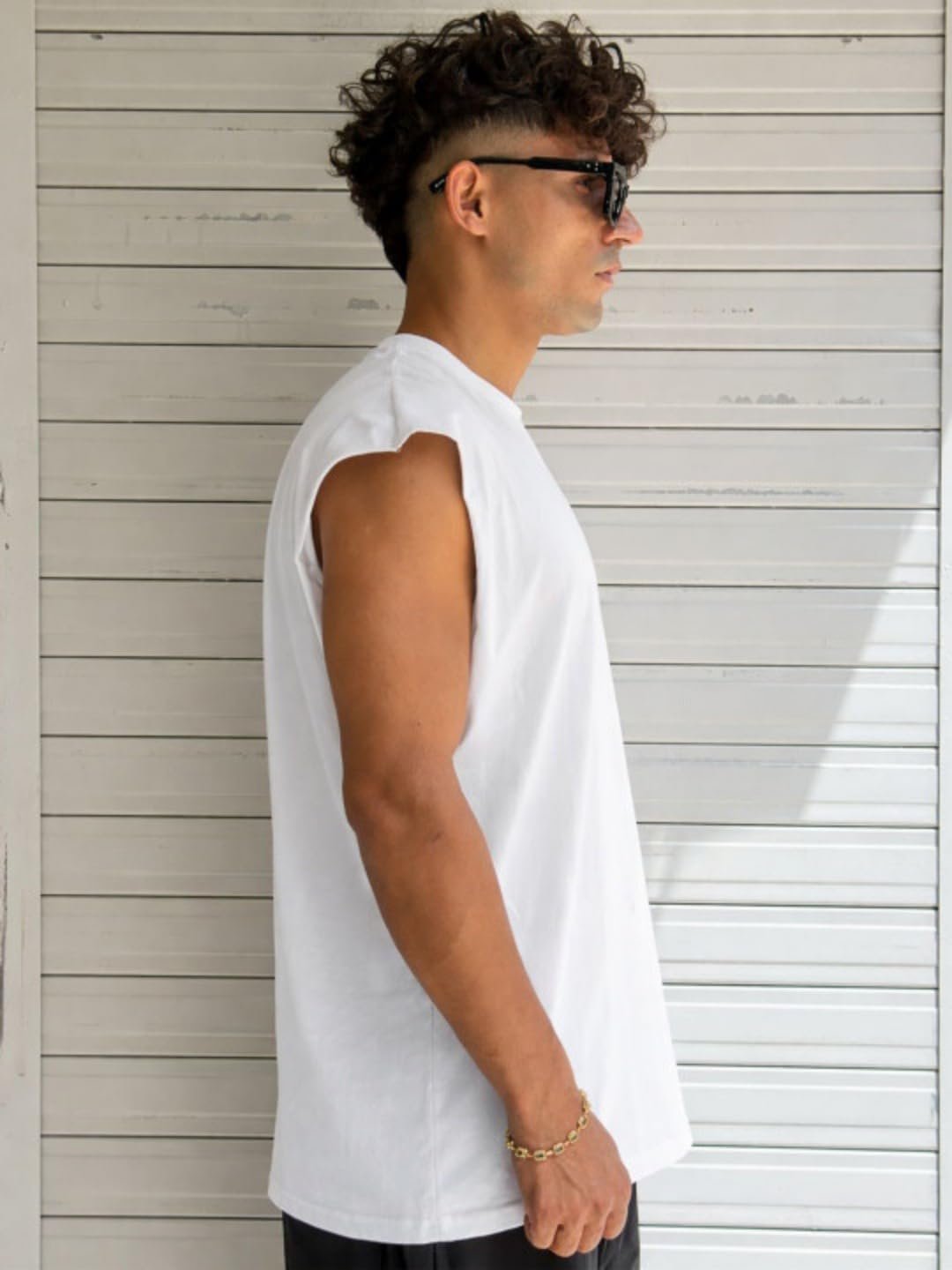 Men's Oversized Tank Top | 240 GSM Premium Heavyweight Cotton | Boxy Fit Sleeveless T-Shirt | Plain Solid Casual & Gym Wear White - Image 3
