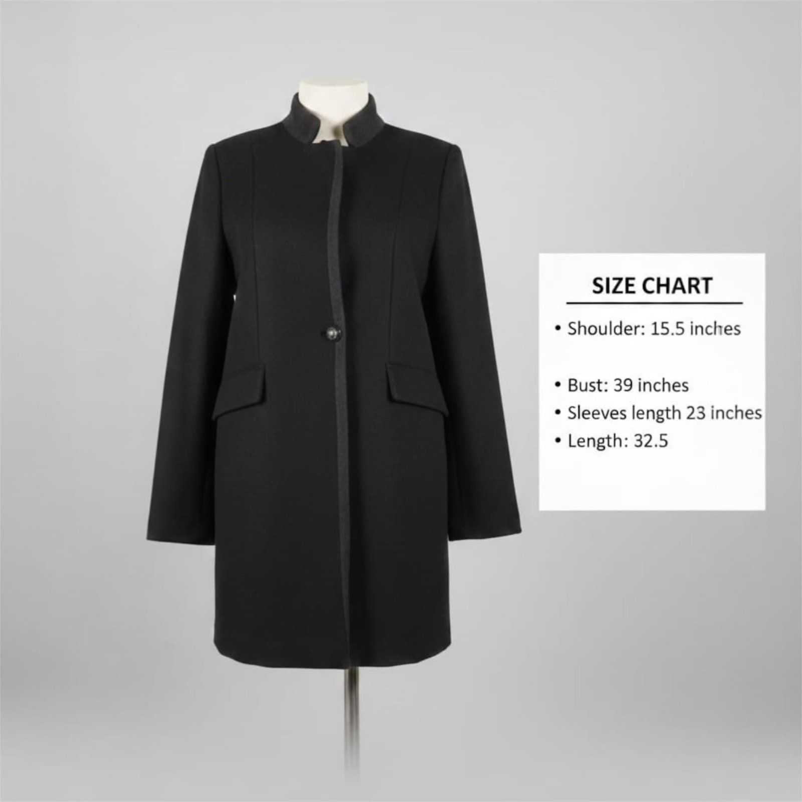 Women's Long Wool Blend Overcoat, Full Length Winter Coat, Solid Colors, Warm Formal Outerwear with Collar and Pockets (Black Grey Line) - Image 5