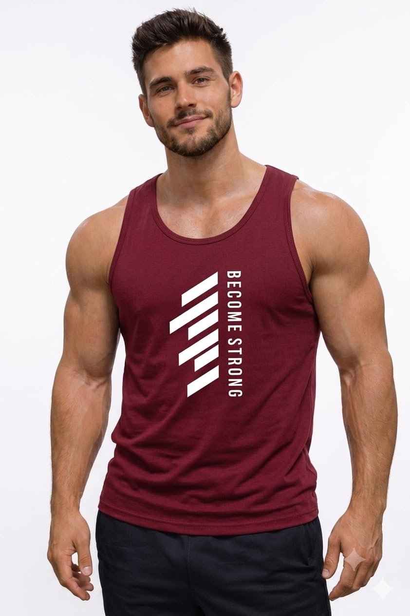 Pack of 2 Tank Tops Sleeveless T-Shirt for Men Gym Wear Vest Printed Stylish Round Neck Running for Sports Workout Fitness & Casual or Beach Wear (in, Alpha, 2XL, Regular, Maroon(Become)&Sky)