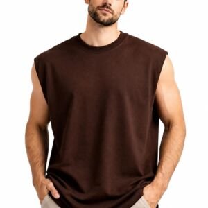 Zym Men's Terry Cotton Sleeveless Vest Tank Top Brown