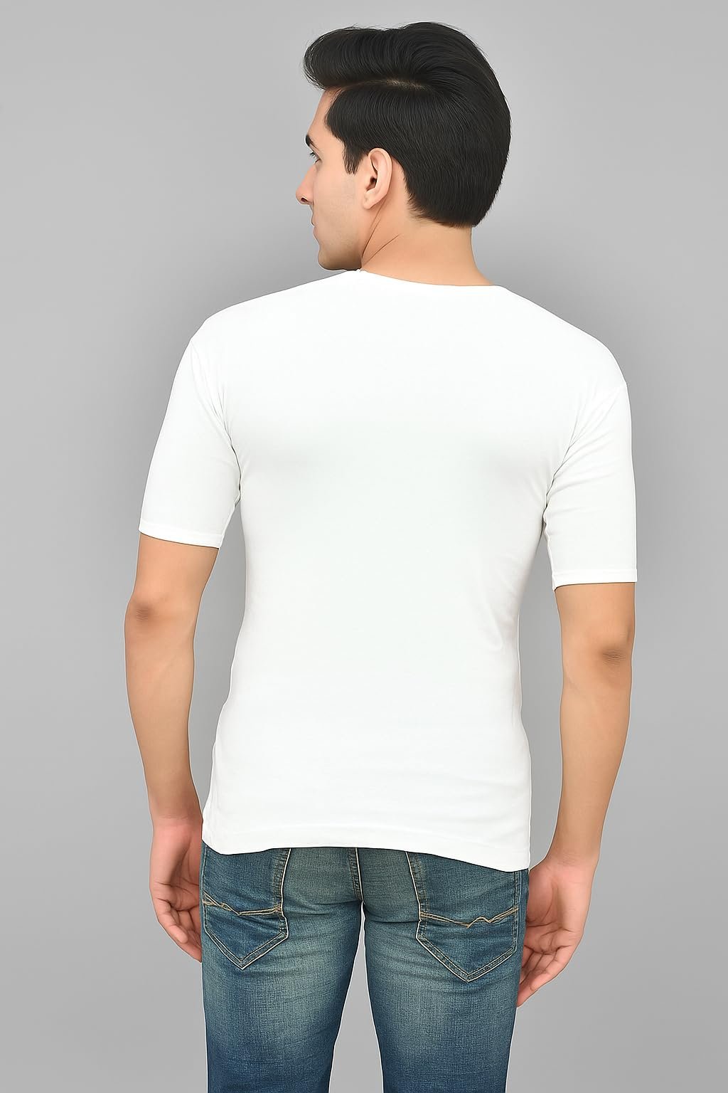 Men's Cotton Vest Innerwear, Regular Fit, Round Neck Half Sleeve with Pocket, 100% Combed Cotton (Pack of 2) (in, Alpha, Regular) White - Image 3
