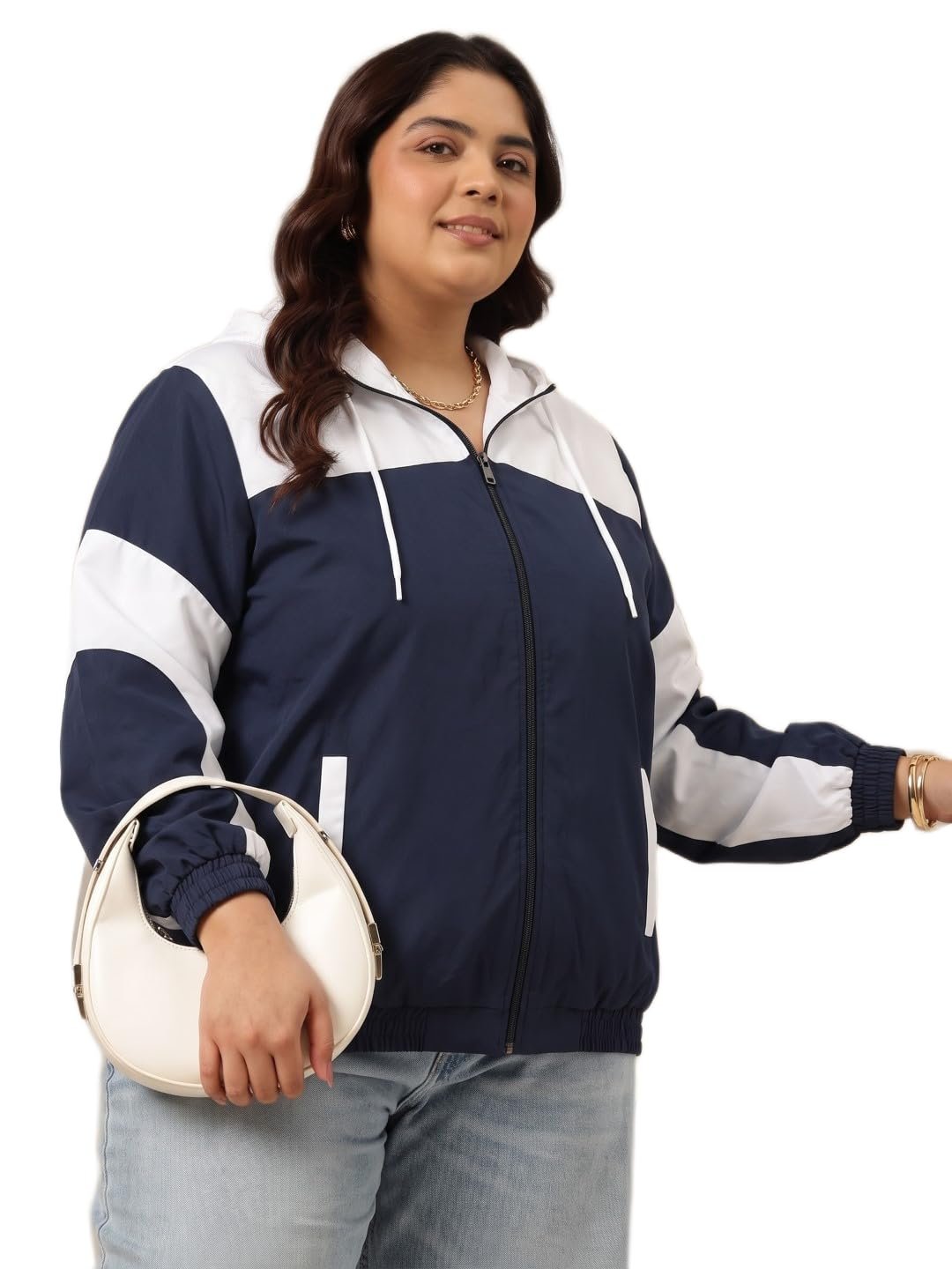 Women’s Casual Two Tone Zip Up Windbreaker Jacket