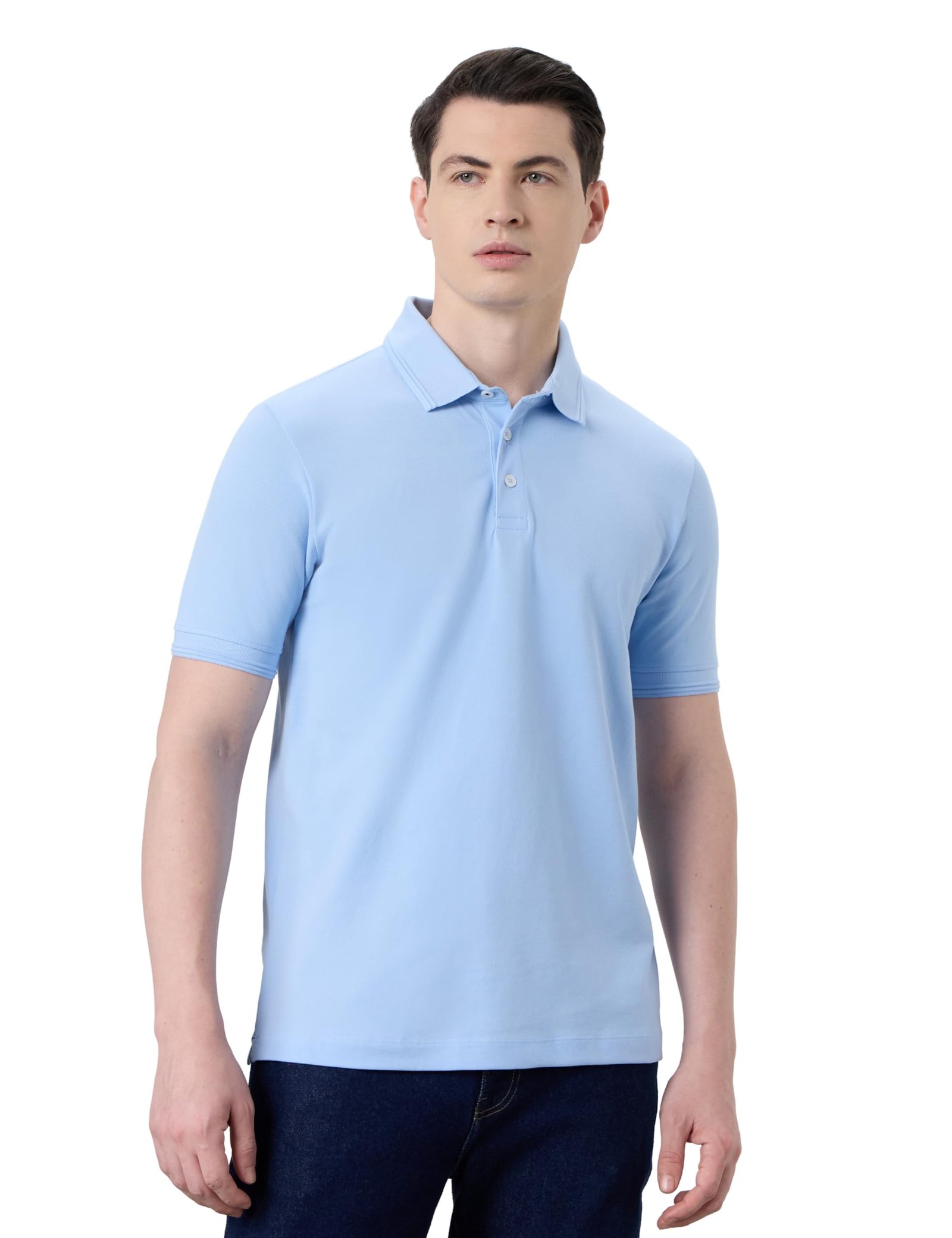 Men's Cotton Stretch Solid Polo T-Shirt (Regular Fit | Pique Knit) (Sky Blue)