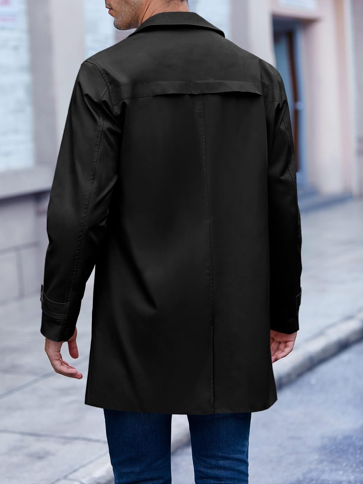 Mens Trench Coat Slim Fit Single Breasted Casual Long Jacket Lightweight Lapel Fall Windbreaker Overcoat, Black, X-Large - Image 4