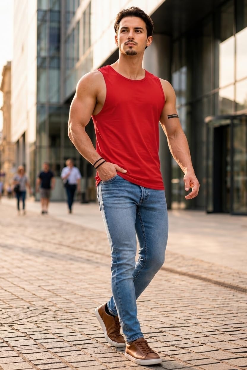 Vest for Men || Gym Sports Tshirt || Summer wear Regular T-Shirt for Men (in, Alpha, red) - Image 6