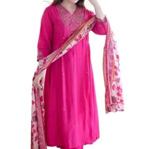 Women Embroidery Kurta and Pant Set with Dupataa (Pink)
