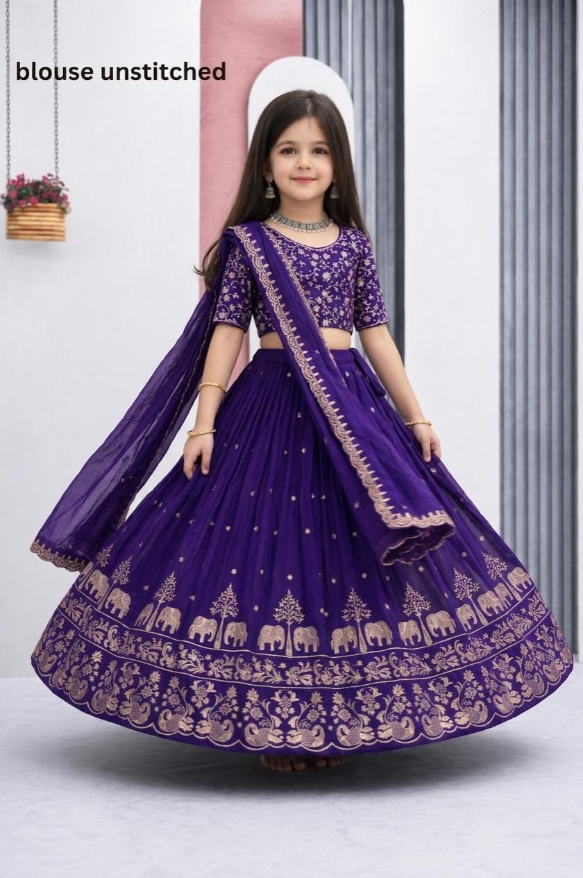 Kids Chiffon Lehenga Choli, Ethnic for Girls (BLUE, 7-8 Y) - Image 3