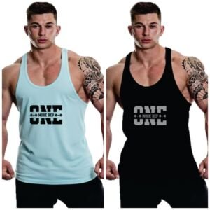 Men's Gym Vest for Bodybuilding | RAW Gear Stringer Tank Top | Sleeveless Workout T-Shirt for Fitness, Muscle & Training Wear Pack of 2 (in, Alpha, Sky Blue_Black)