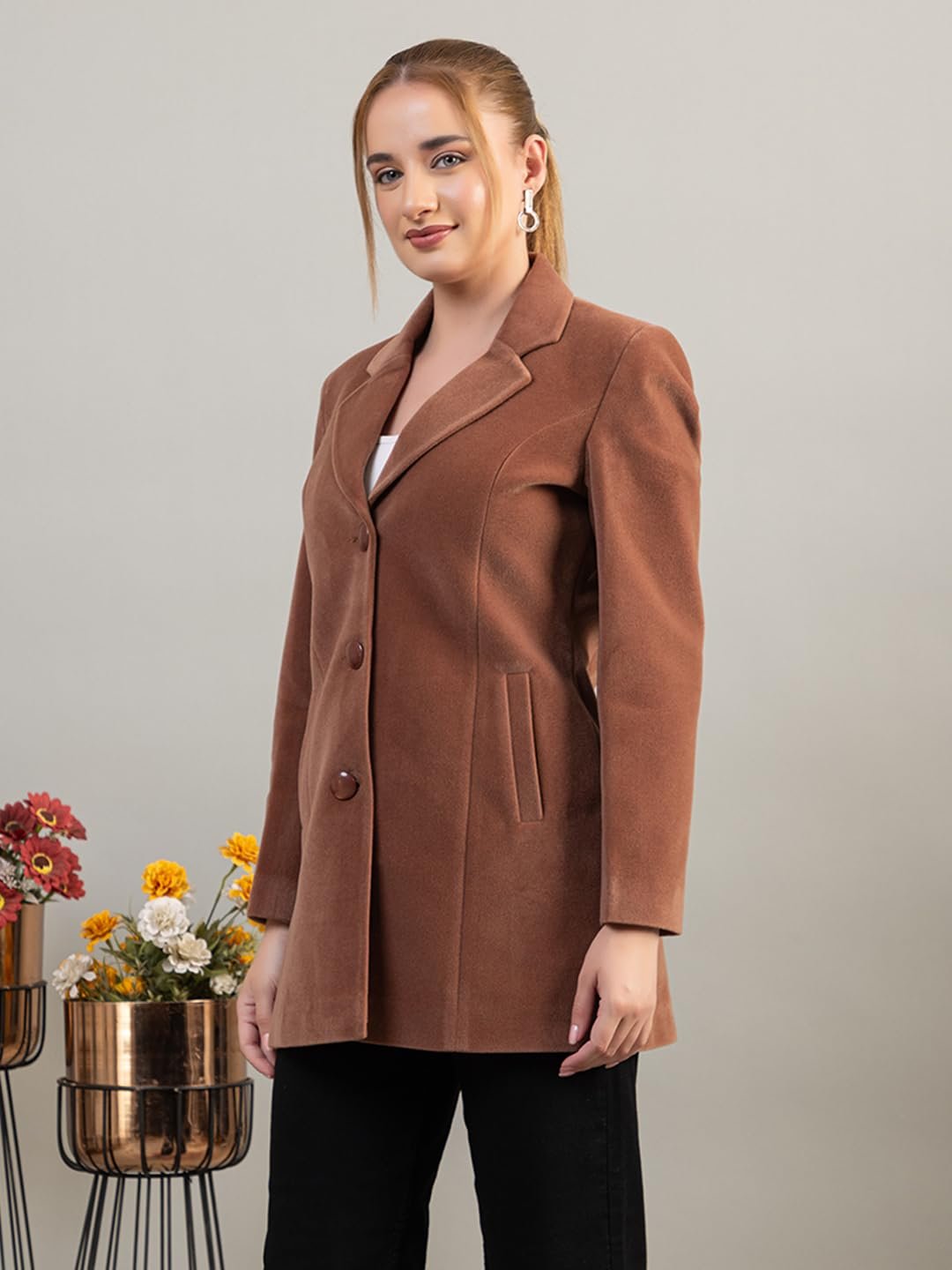Winter Wear Casual Wear Acrylic Blend Soft & Warm Full Sleeve Solid Womens Long Coat (4354Mouse) - Image 3