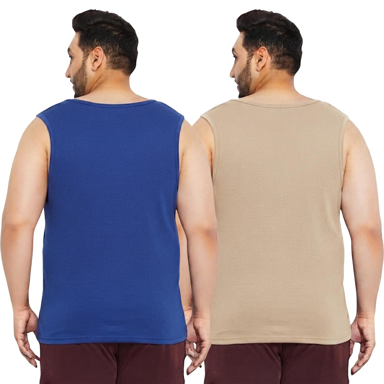 West Gate Clothing Cotton Printed Plus Size Vest for Men | Round Neck, Regular Fit, Sleeveless Plus Size | Men's Tank Top | 3XL, 4XL, 5XL | Perfect for Workouts Gym | Beige | Combo Pack of 2 - Image 2