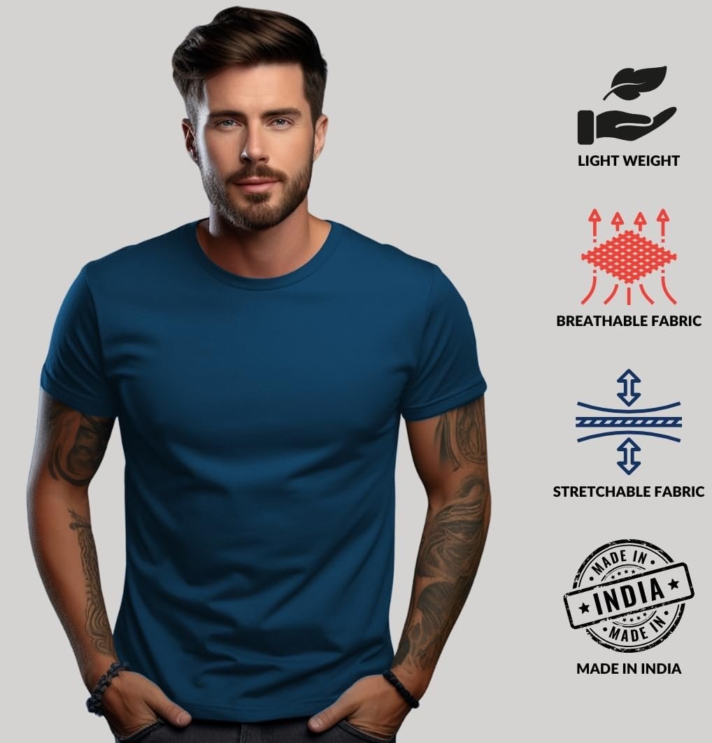 T Shirts Pack of 2 Mens Tshirts Cotton T Shirts for Men Tshirt T-Shirts Combo T Shirts Tshirts for Men Plain Solid Tshirts Teal Royal Blue Tshirt for Men RCM2-PLN-SB-RB - Image 2