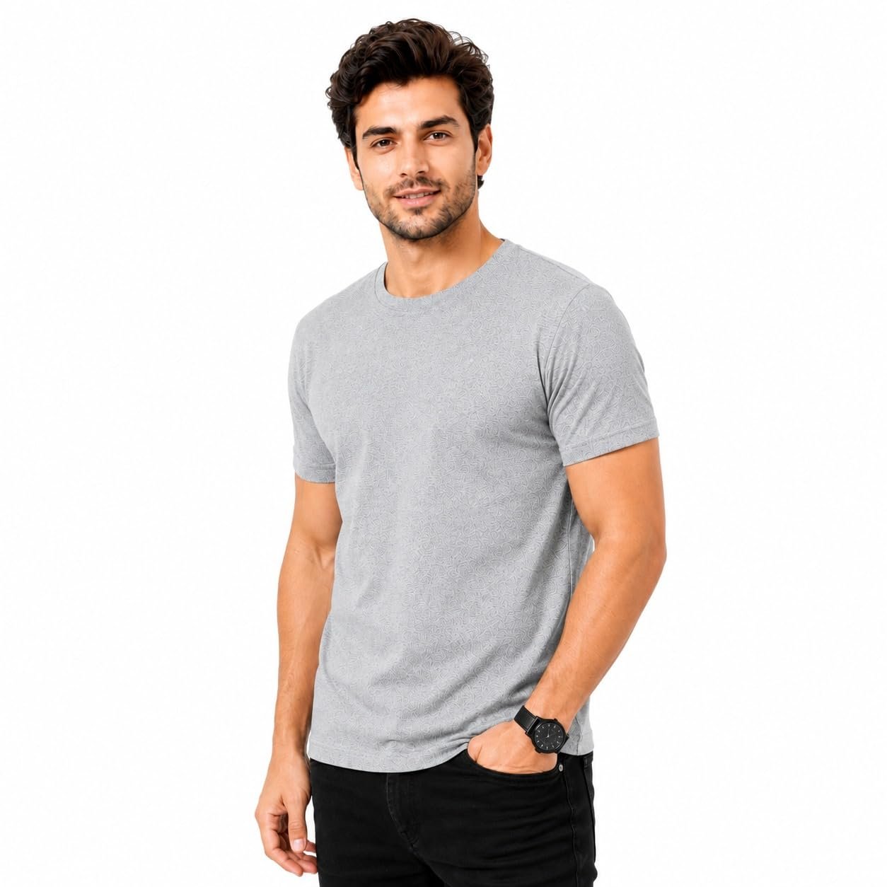 Cotton Blend T-Shirt for Mans, Classy Look Regular Fit Half Sleeve, Solid Plain Men T-Shirt, Light Grey (in, Alpha, Regular, 1)