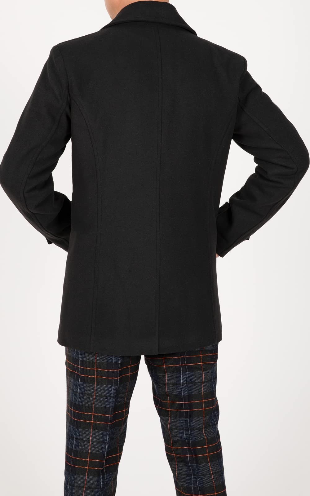 Men's Double Breasted Wool Blend Pea Coat, Quilted Lined Overcoat, Black, Large - Image 5