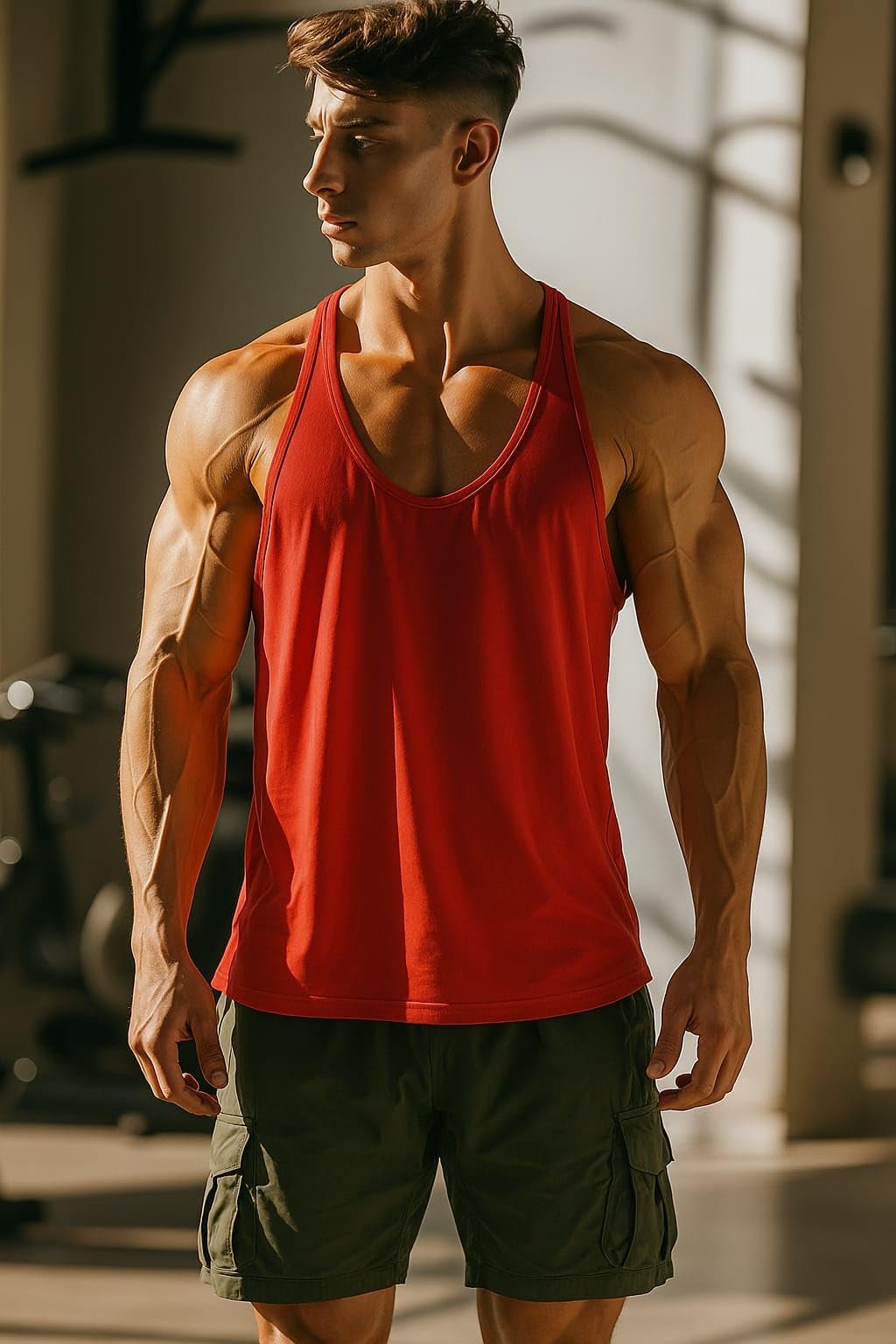 Men's Gym Stringer Tank Top, Sleeveless Workout Vest, Training and Fitness Bodybuilding Wear (in, Alpha, RED) - Image 2