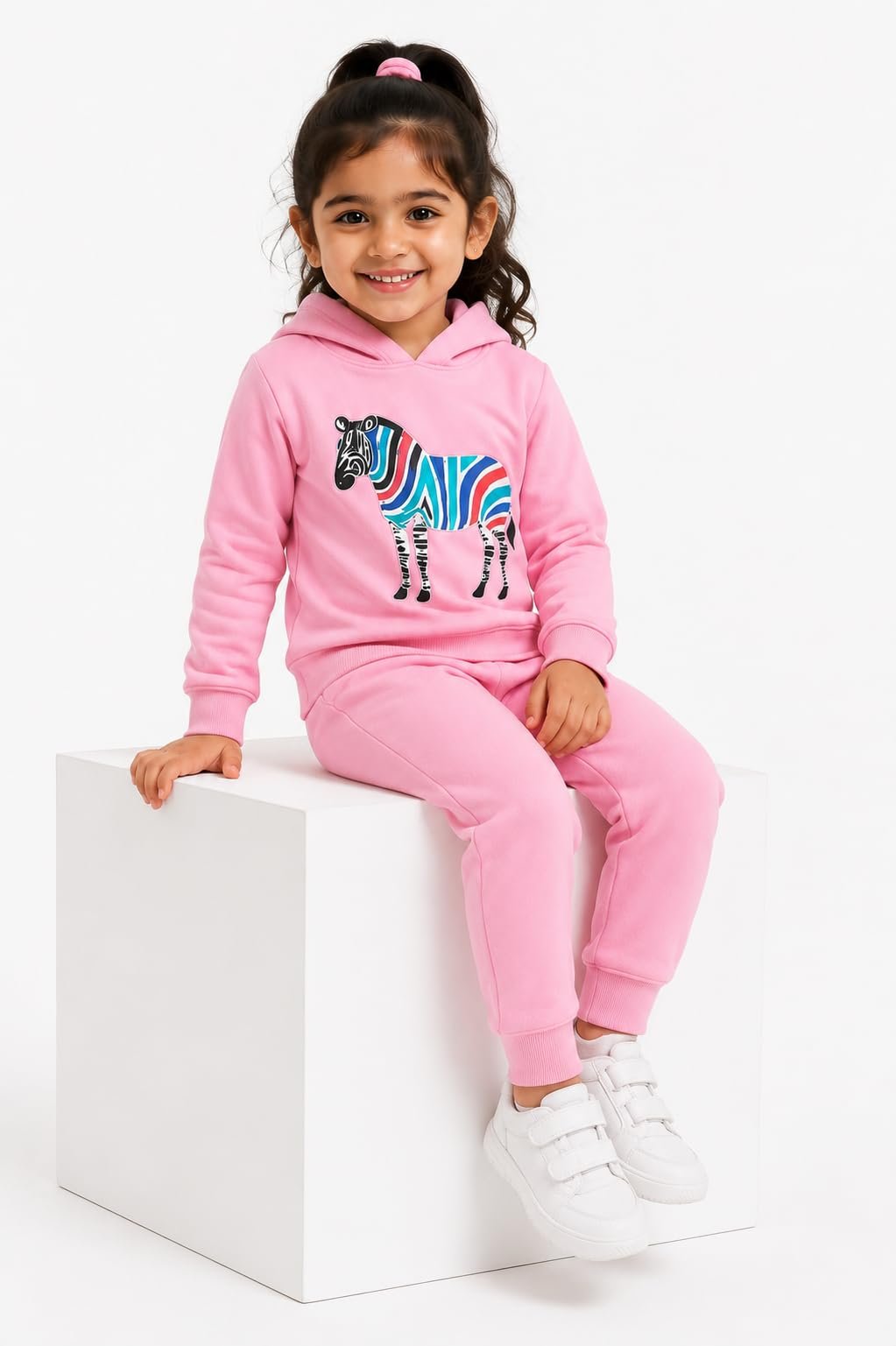 Kids Hoodie Pyjama Set Pink Zebra Embroidery Print Clothing Set. - Image 5
