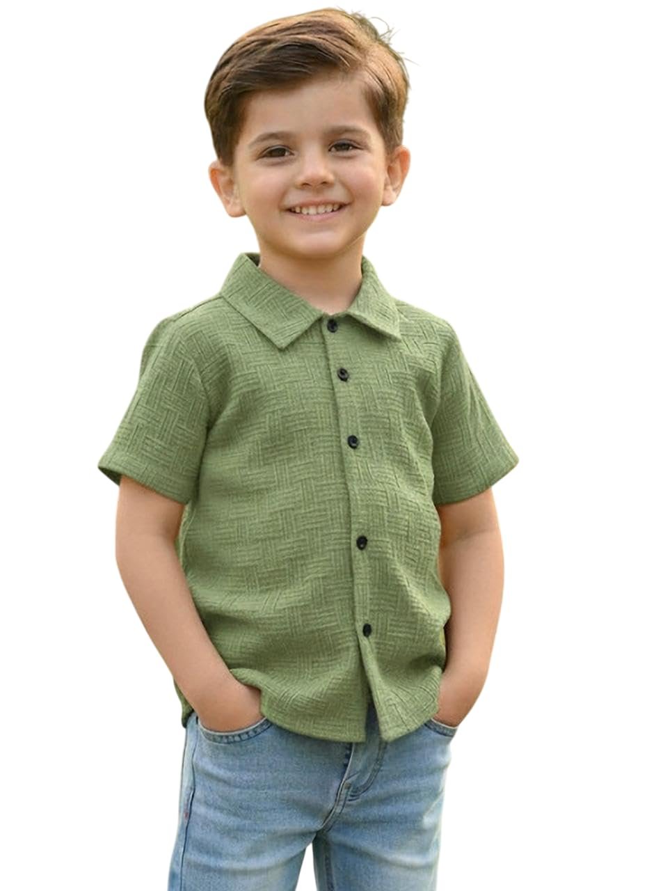 Shirt for Boy | Half Sleeve Club Collar Shirts | Formal and Casual Wear | Stylish Solid Shirt for Boys | Regular Fit Buttoned Shirts (BOY, Mehndi, 4 Year -5 Year)