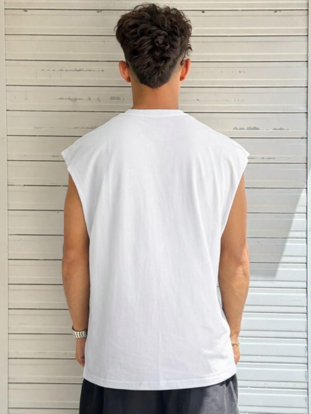 Men's Oversized Tank Top | 240 GSM Premium Heavyweight Cotton | Boxy Fit Sleeveless T-Shirt | Plain Solid Casual & Gym Wear White - Image 4