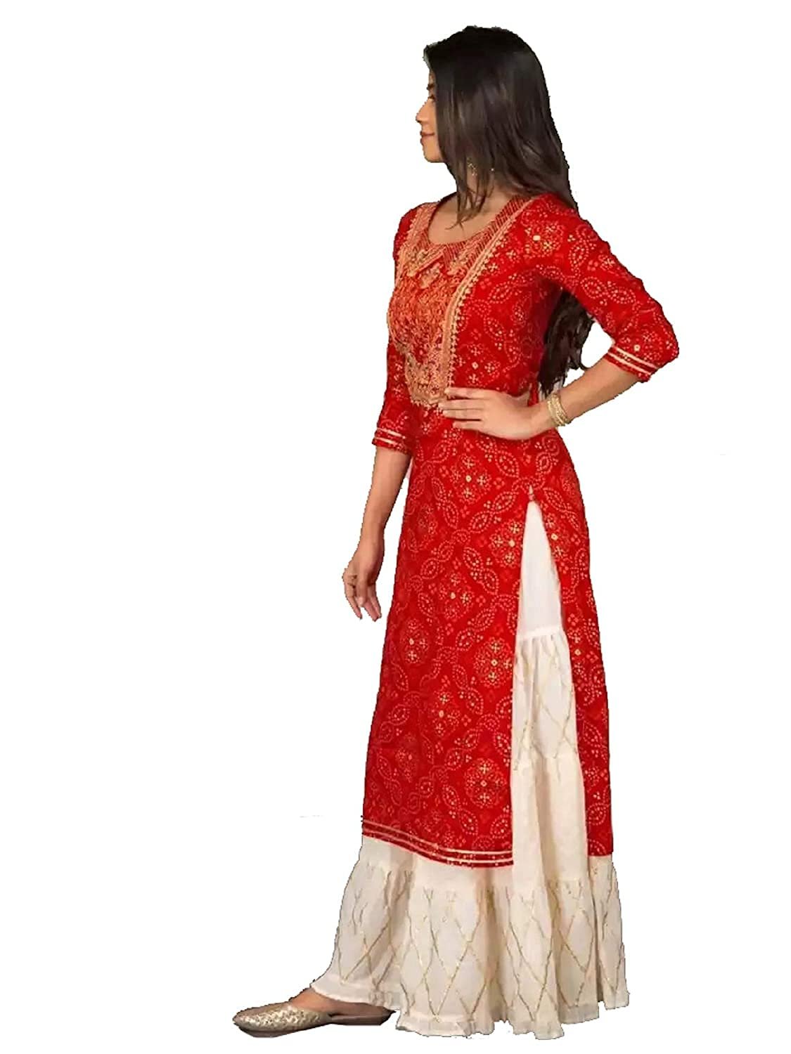 Generic Women Rayon Kurta Palazzos Set(KURTI-RD-XXL_Red_2XL) - Image 3