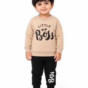 Kids Dress for Boys | Printed Boy's Cotton Full Sleeves Sweatshirt and Pant Set | Sweatshirt and Joggers Combo Clothing Trendy Dress for Baby Boys-Black (Little boss, 6-12 M)