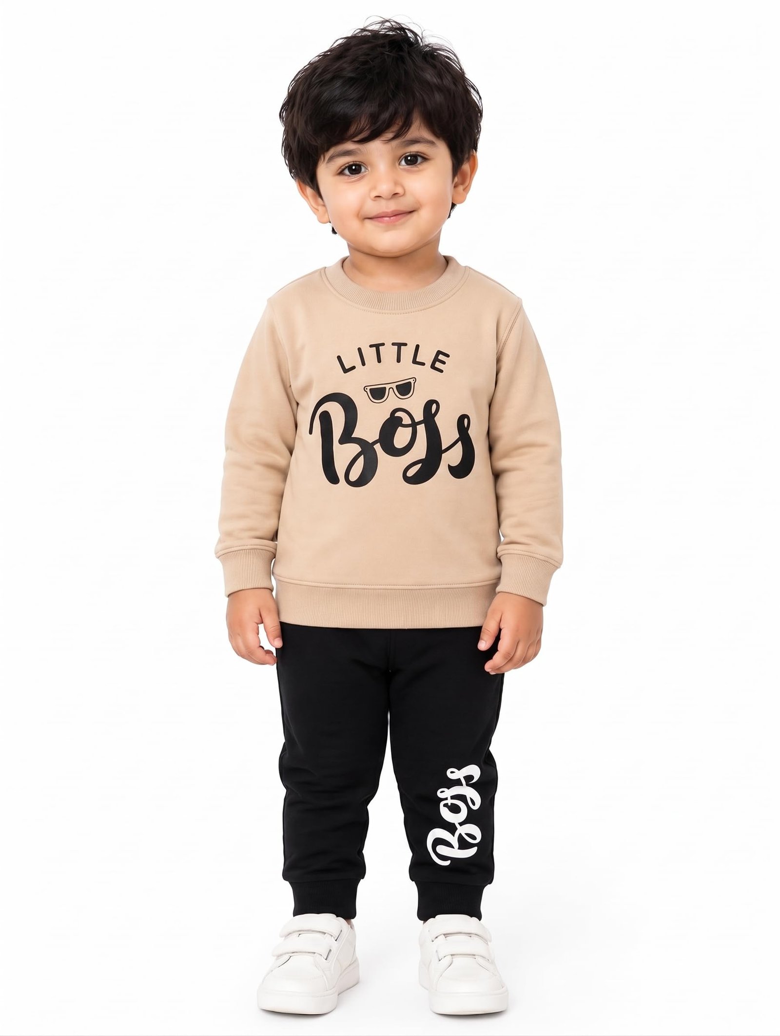 Kids Dress for Boys | Printed Boy's Cotton Full Sleeves Sweatshirt and Pant Set | Sweatshirt and Joggers Combo Clothing Trendy Dress for Baby Boys-Black (Little boss, 6-12 M)