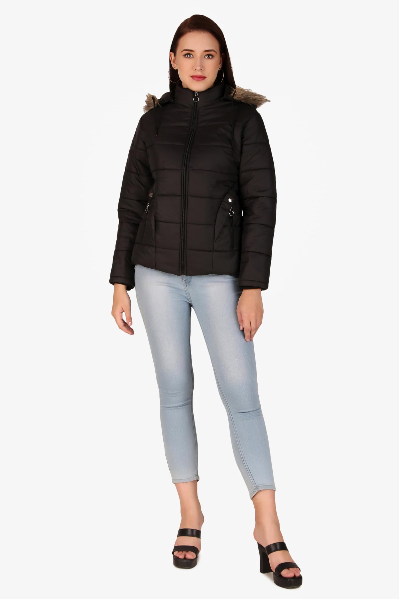 Fashionable Women's Long Quilted Jacket - Full Sleeves Winter Wear for Girls, Stylish Solid Color (Black) - Image 4