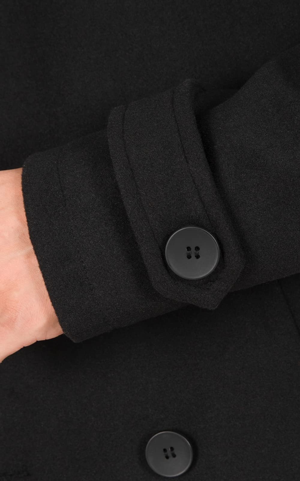 Men's Double Breasted Wool Blend Pea Coat, Quilted Lined Overcoat, Black, Large - Image 7