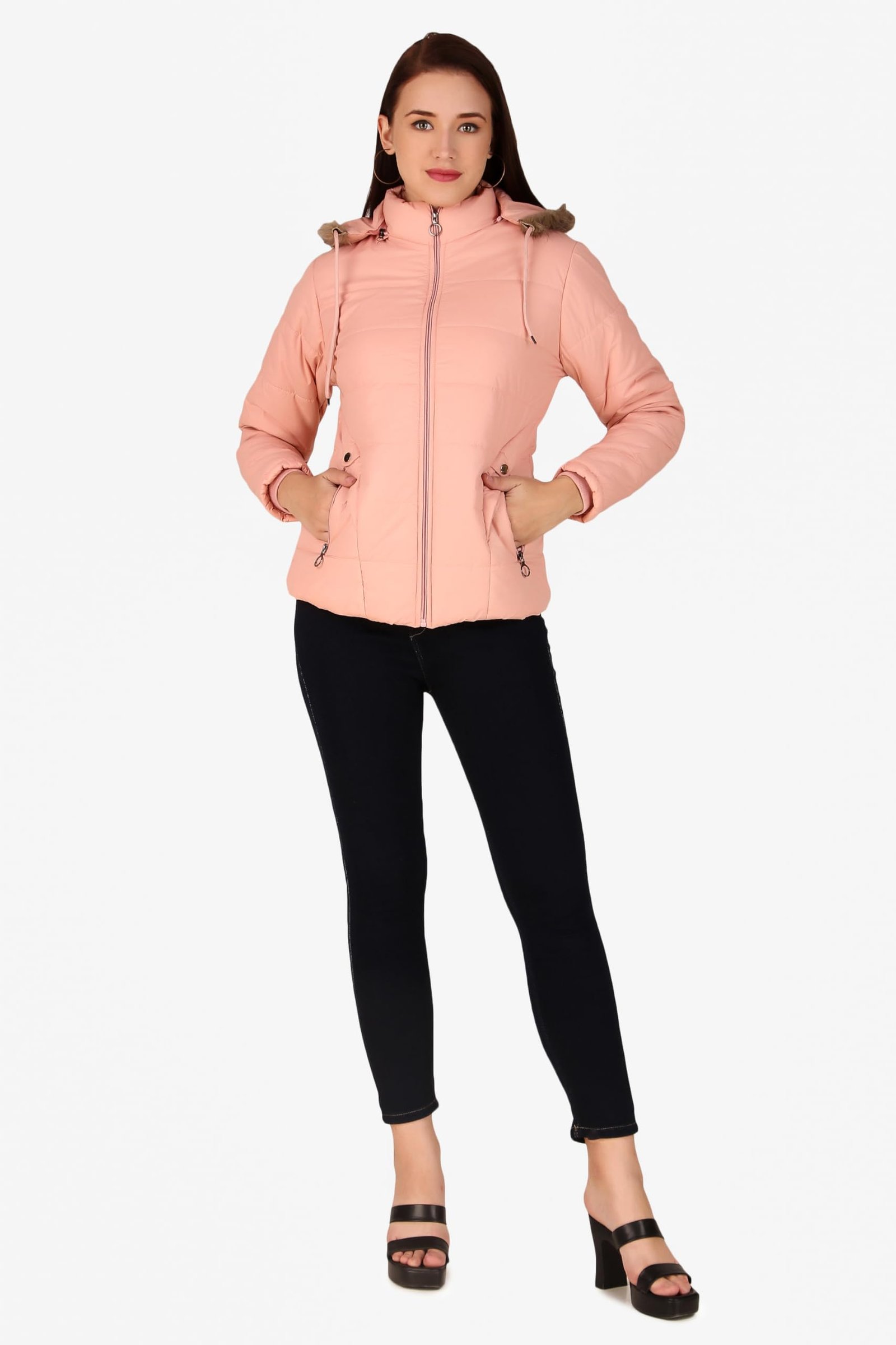Fashionable Jacket For Girls Jacket For Womenโs Latest Solid Color Stylish Long Jacket/Women's Quilted Jacket Full Sleeves Winter Jacket Girls Winter Wear Jacket (Peach) - Image 6