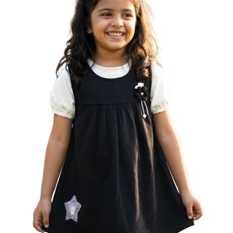 Girls Denim Black Half Sleeves Frocks