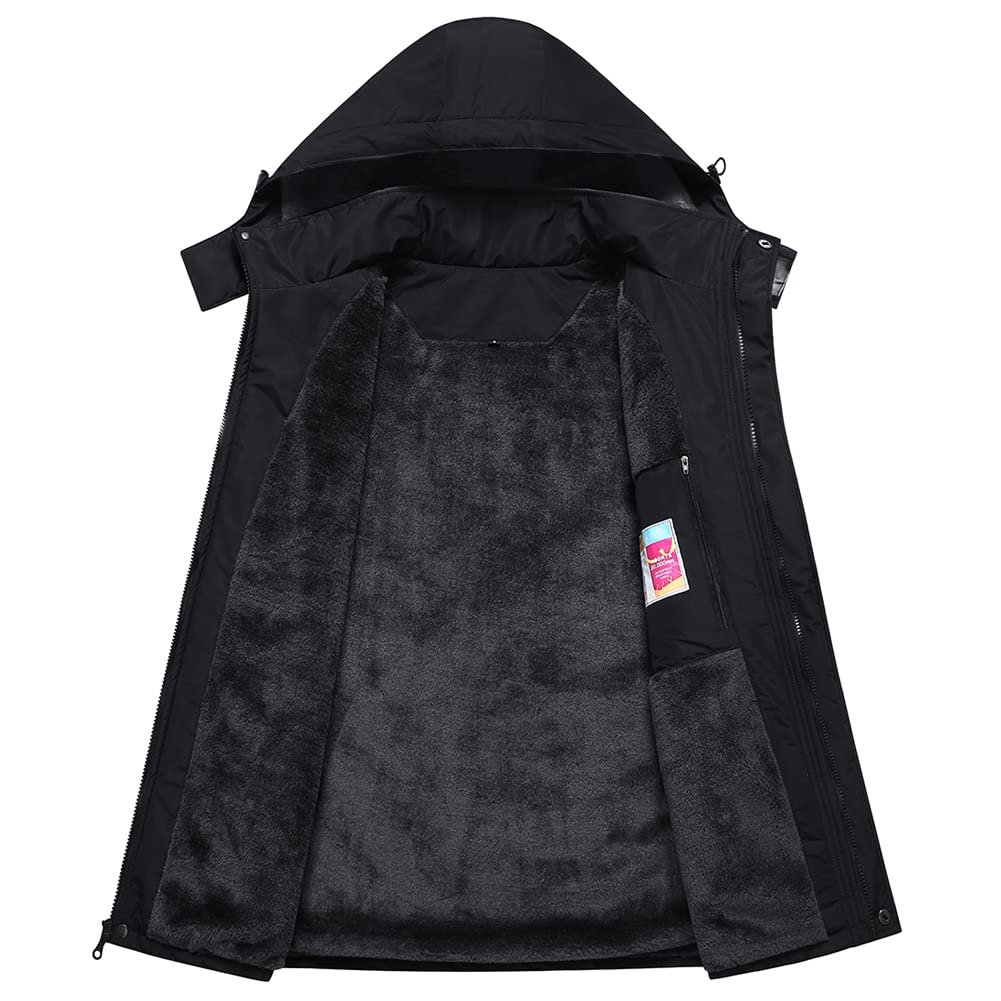 Men's Mountain Waterproof Ski Jacket Winter Windbreaker Warm Hooded Snowboarding Raincoat Jackets, Black, Medium - Image 2