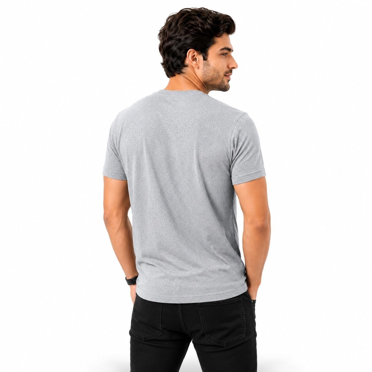 Cotton Blend T-Shirt for Mans, Classy Look Regular Fit Half Sleeve, Solid Plain Men T-Shirt, Light Grey (in, Alpha, Regular, 1) - Image 2
