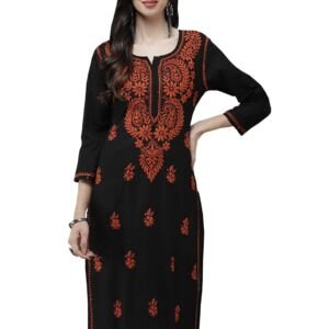 Hand Embroidered Chikankari Black Cotton Kurta for Women A411277