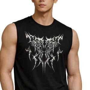 Men’s Stylish Printed Sando for Man | Cotton Sando Baniyan | Comfortable Sando Ganji | Trendy Printed Sando for Men | Casual Vest for Men Gym Use, M Black