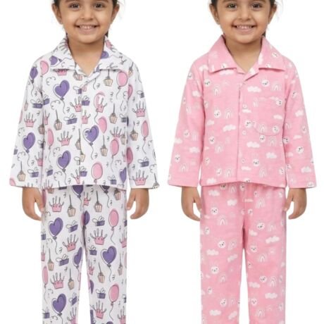 Cotton Night Suit for Kids Boys and Girls | Breathable Night Dress for Kids Boys and Girls | Printed Pajama Set | All-Season Daily Use Sleepwear | Party, Bunny | 4-5Y | Pack of 2