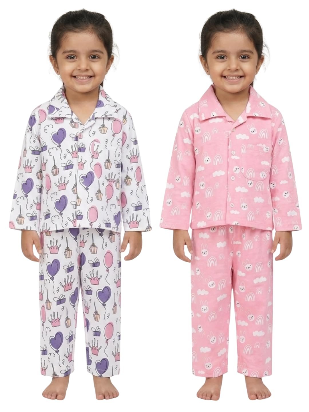 Cotton Night Suit for Kids Boys and Girls | Breathable Night Dress for Kids Boys and Girls | Printed Pajama Set | All-Season Daily Use Sleepwear | Party, Bunny | 4-5Y | Pack of 2