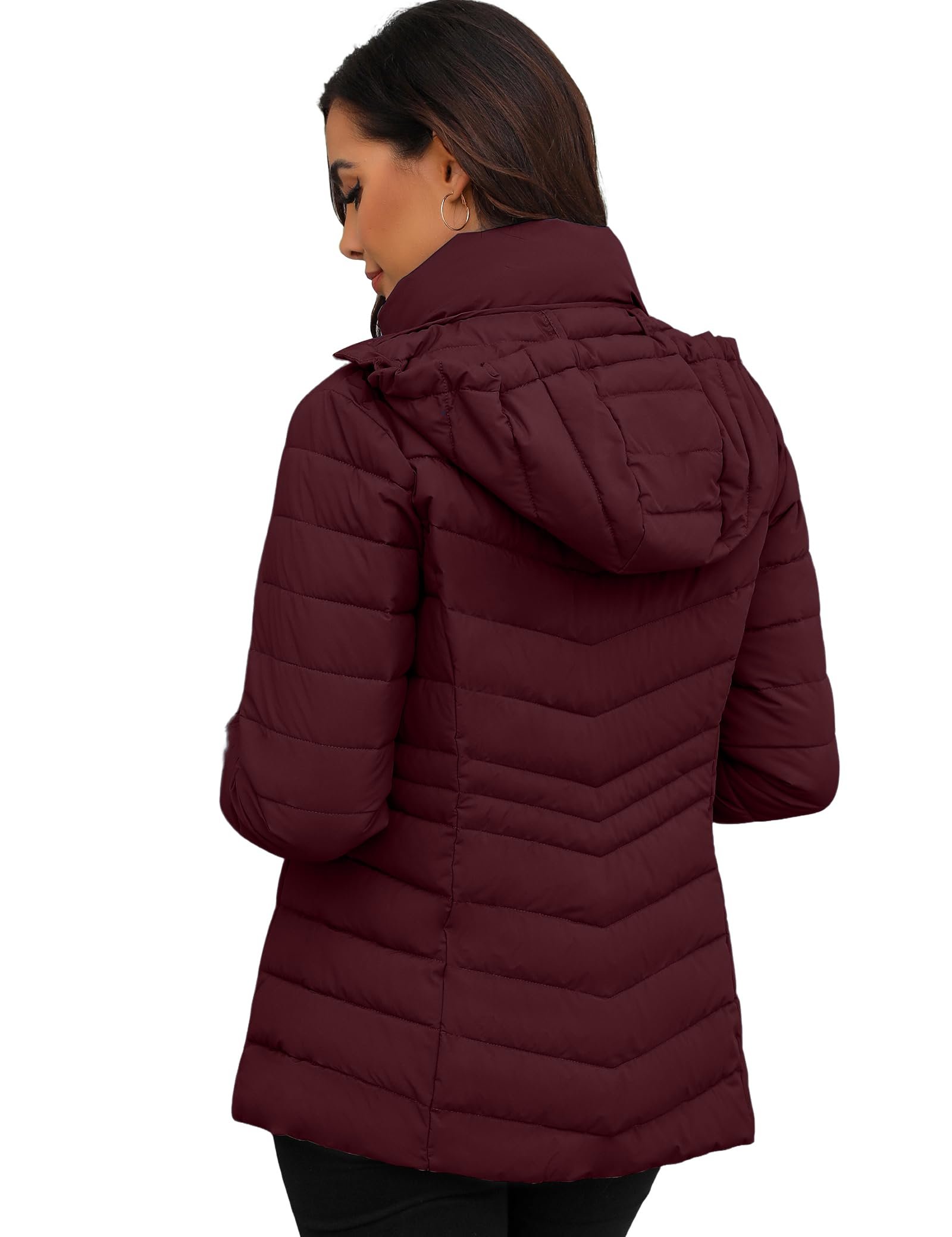 Womens Packable Lightweight Puffer Jacket, Wine, Small - Image 3