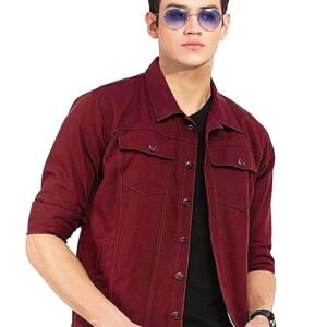 Men Regular Fit Washed Full Sleeve Cotton Jacket - Maroon(BZ-JK-MR)