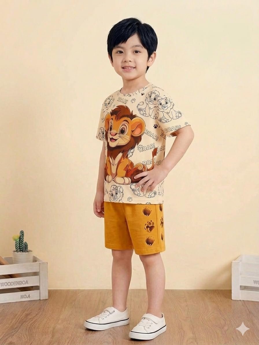 M.C Kids Dress for Boys | Cotton Half Sleeve Animal Printed T-shirt and Shorts Combo | Stylish Summer Wear Baby Boy Dress | Lightweight, Kids Dress Set (6-9 month) - Image 3