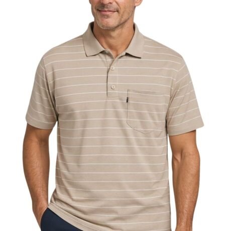 Men Striped Polo T-Shirt | Cotton Short Sleeve Polo Neck with Button | Chest Pocket Casual Wear