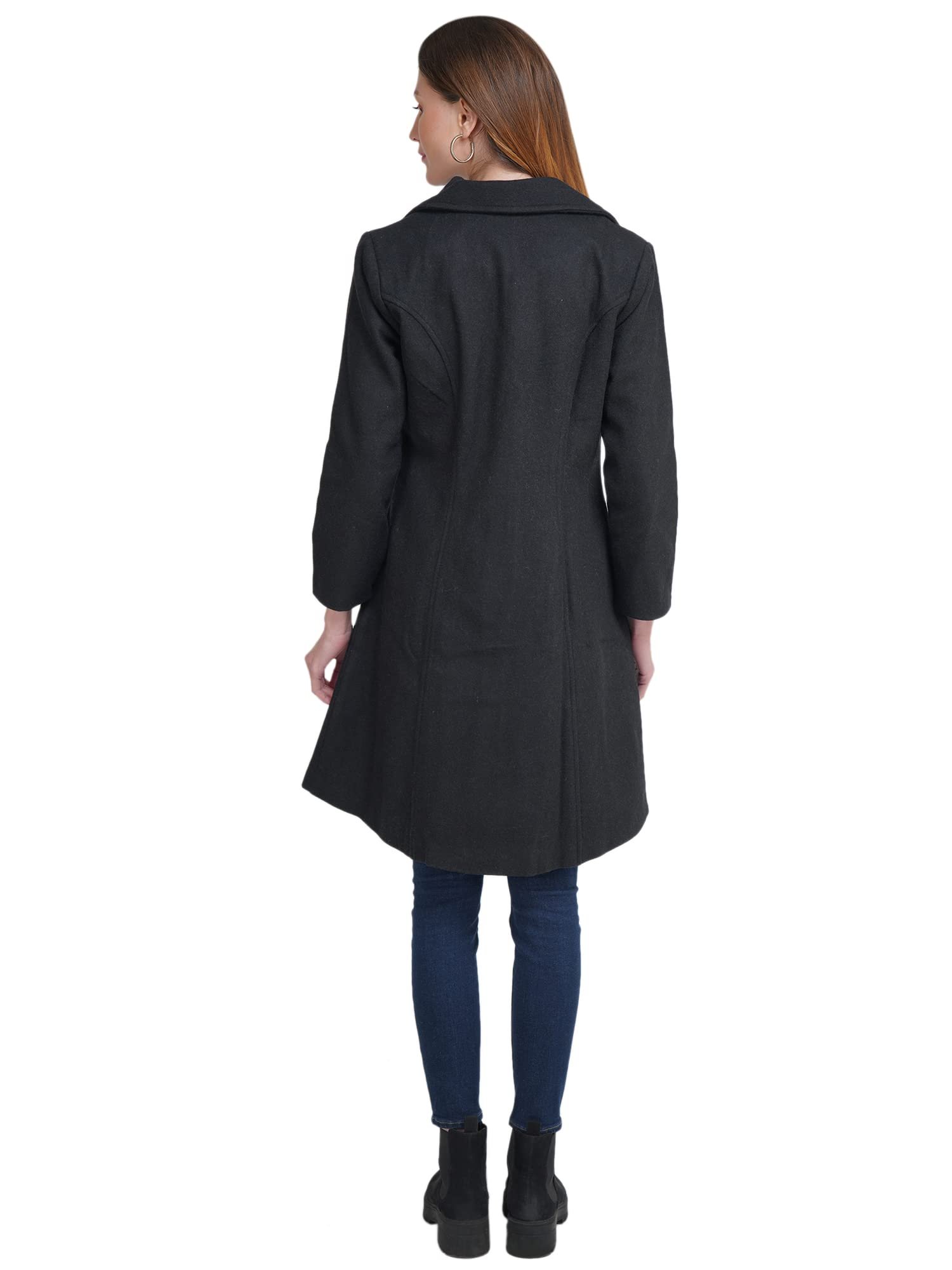 Women's Double Breasted Knee Length Coat (Black) - Image 3