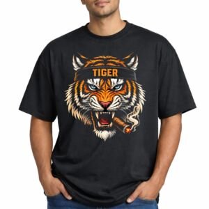 Men’s Tiger Graphic Printed T-Shirt | Cotton Blend | Relax Fit | Half Sleeve Elbow Length | Casual Wear T-Shirt (in, Alpha, 2XL, Regular) Black