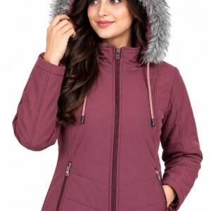 Women Winter Jacket with Hood, Full Zip Jacket with Faux Fur Trim and Side Zip Pockets, Warm Casual Winter Wear for Women