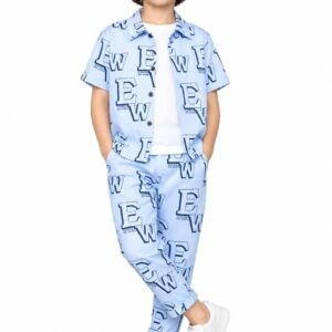 Boys Printed Shirt & Pant Co-Ord Set | Cotton Blend Half Sleeve Collared Shirt with Elastic Waist 2 Side Pocket Pants | Casual Kids Outfit | 3-12 Years