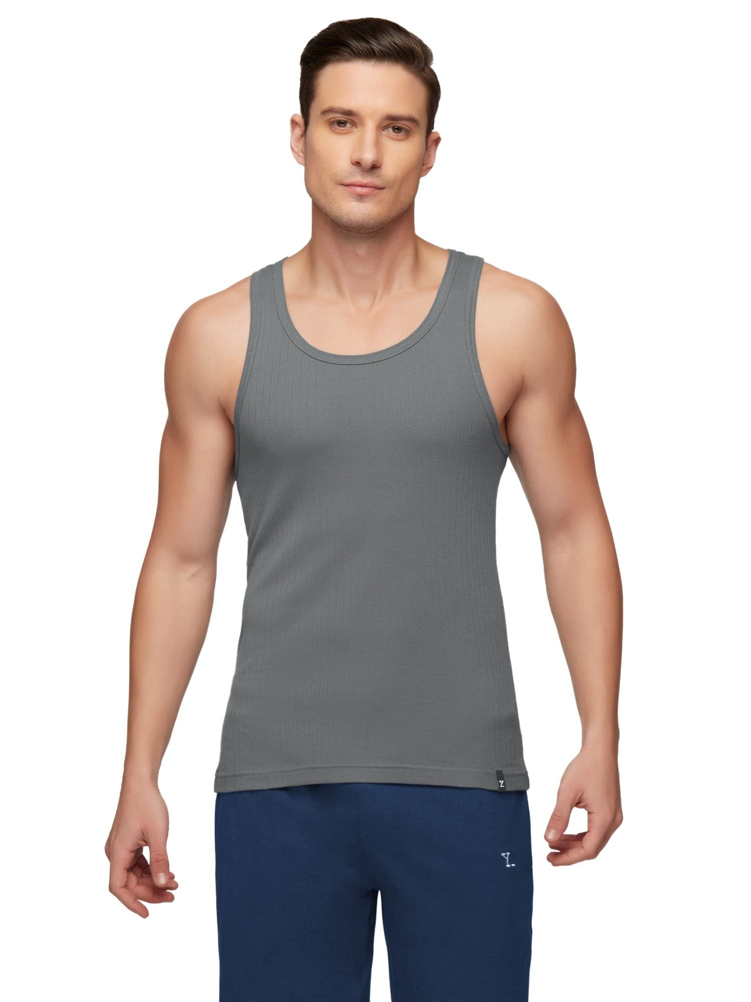 Men's Super Combed Cotton Round Neck Ribbed Vest - High Moisture Absorbing Innerwear for Men with Anti-Microbial Silver Finish - Image 2