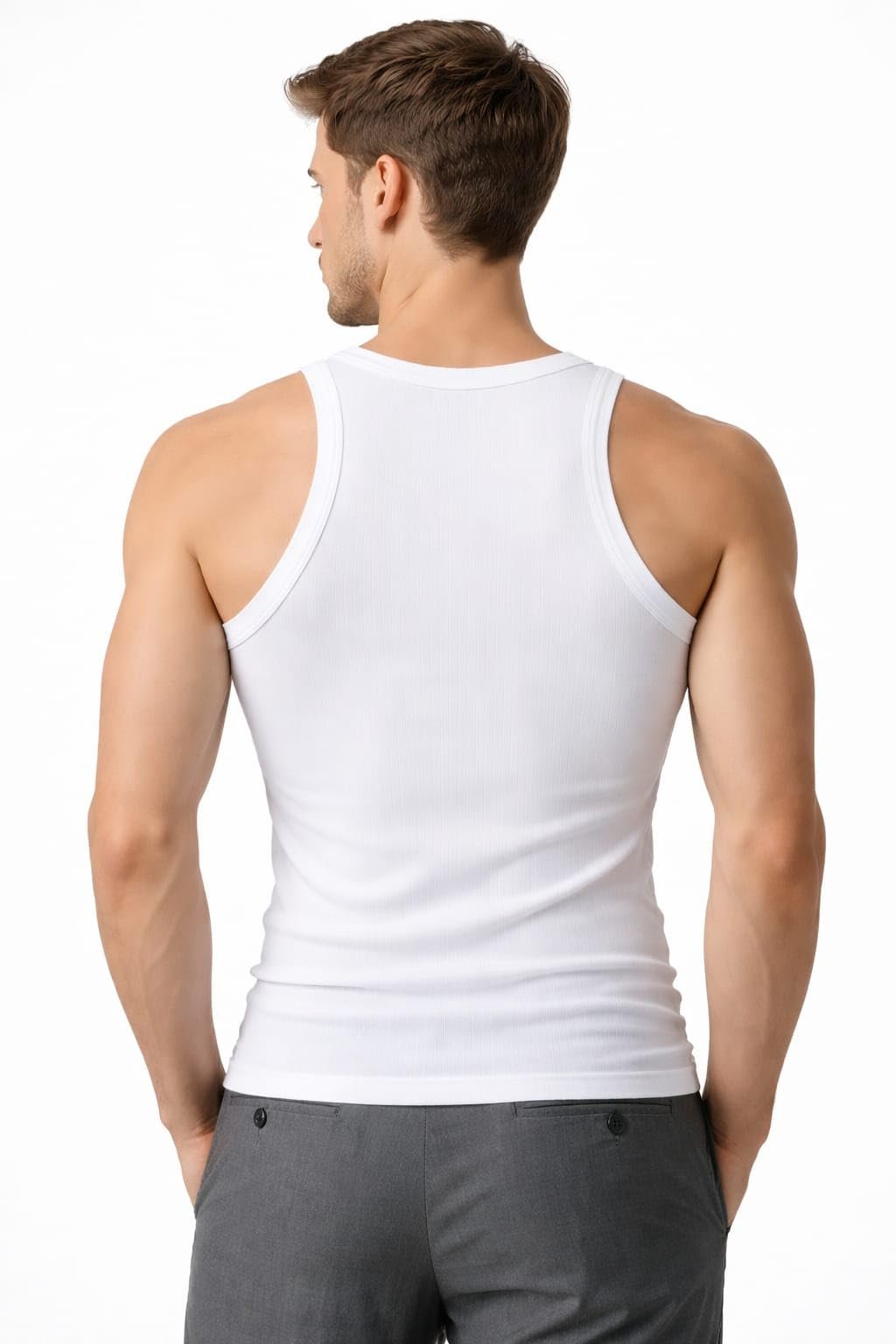 Men's White Cotton Sleeveless Vest, Classic Tank Top Undershirt (in, Alpha, Regular) - Image 2