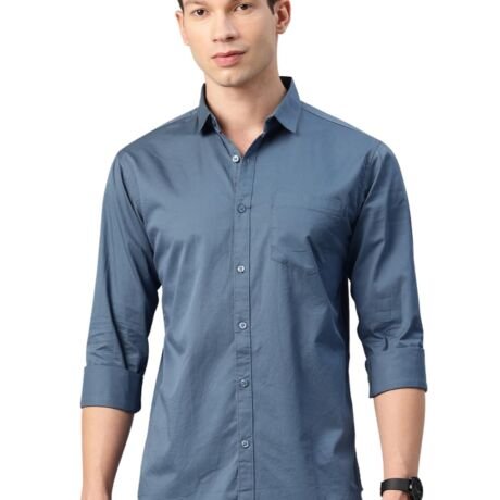 Cotton Solid Slim Fit Casual Shirt for Men (Medium, Dark Grey)