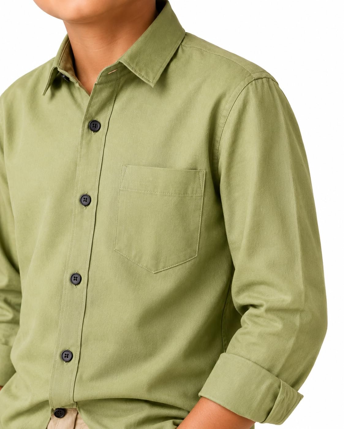 Boy Premium Cotton Blend Regular Fit Full Sleeves Plain Shirt for Boys with Elegant Design | Stylish & Comfortable Shirt for Casual Outings (in, Age, 14 Years, 15 Years, Regular, Boys, Olive Green) - Image 6